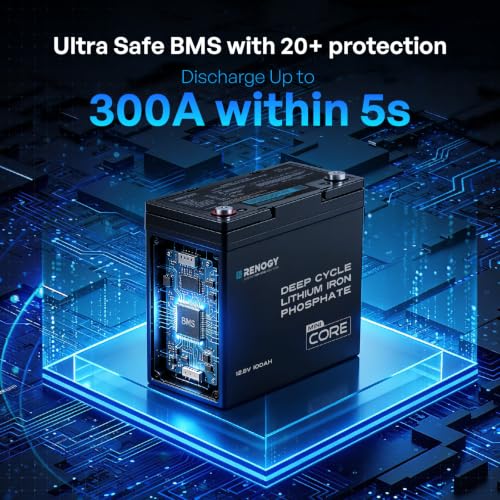 Image of Renogy 12V Lithium Battery 100Ah LiFePO4 Battery, 5000+ Deep Cycles Mini Size 100A BMS IP65 Group 22NF Marine Battery for Solar System, RV, Marine, Solar, Trolling Motor, Home Backup Power 3 Pack