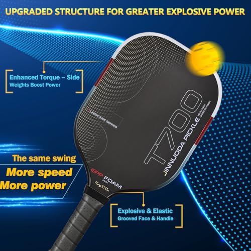 Image of Pickleball Paddle with T700 Raw Carbon Fiber, 16mm Upgraded EPP Foam Core, Torque-Boost Weighting System & Elasticity Enhancement Design