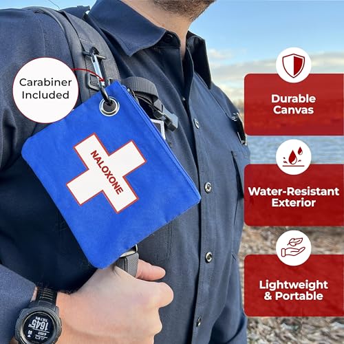 Image of 10 PACK Naloxone Overdose Kit Bag - Compact Canvas Pouch for Naloxone Nasal Spray & Opioid Emergency Response - Holds 2 Naloxone Sprays & Accessories - Naloxone Not Included (Blue, 10 Units)