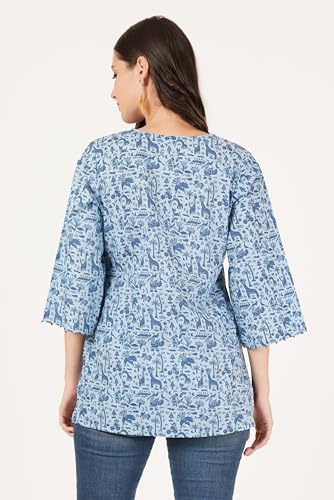 Image of Amazon Brand - Anarva Jaipuri Cotton Printed Short Kurti for Women