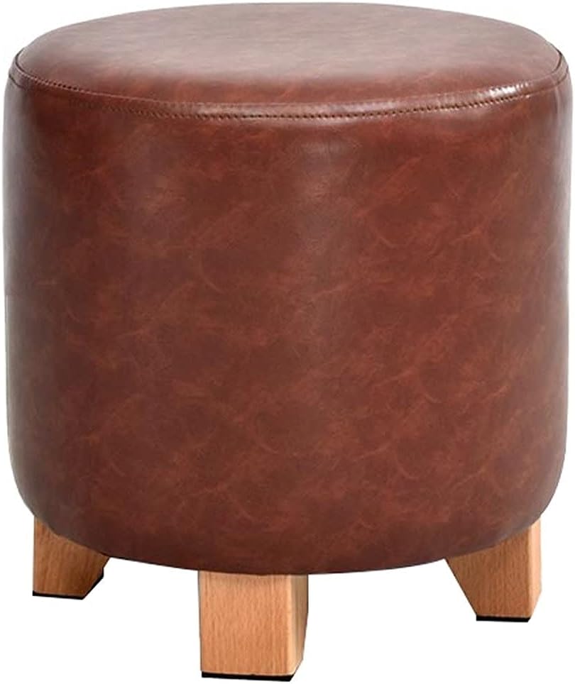 Minimalist Fashion Creative Solid Wood Shoe-Changing Stool with Beech Legs Household Leather Stool Soft Seat Small Stool Cylindrical Footstoolcasual/Short Brown