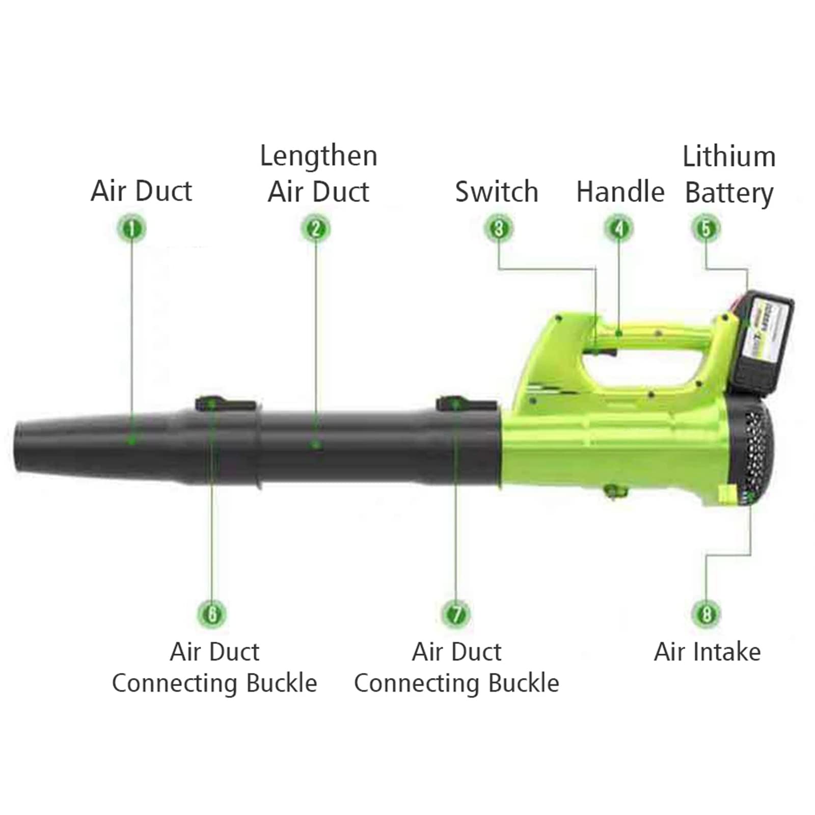 Soffiatore Elettrico Con Batteria Agli Ioni Di Litio 21V 4Ah Ricaricabile Senza Fili Soffiaggio Per Giardino Pulizia Foglie E Polvere Axial Leaf Blower Ugelli A 2 Sezioni Battery Powered