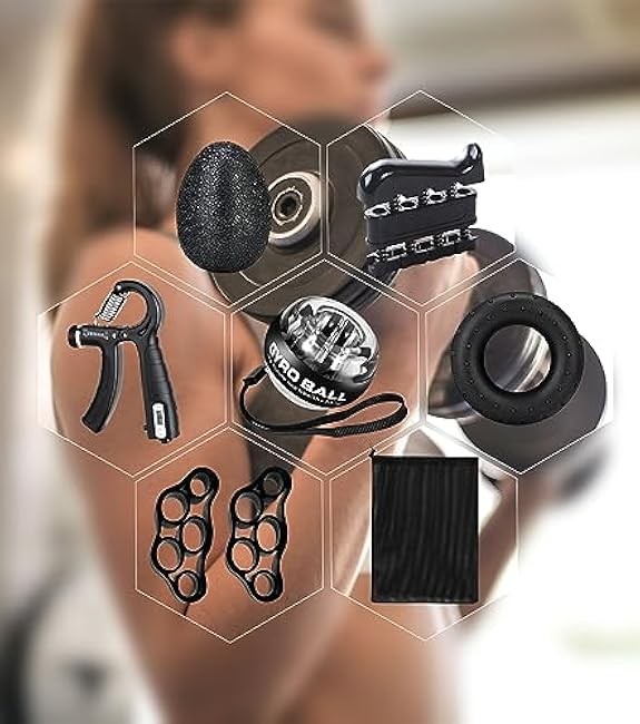 Hand Grip Strengthener Workout Kit (8 Pack) Forearm Grip Adjustable Resistance Hand Gripper, Finger Stretcher, Finger Exerciser, Grip Ring£¬Gyro Ball