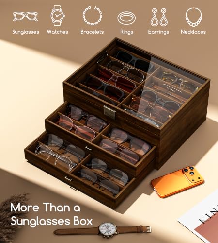 Image of NEWLOOP 10 /20 /30 Wooden Pattern Sunglass Organizer Multiple Pairs of Eyeglass Ultra-thin Frame Storage Box for Women Men