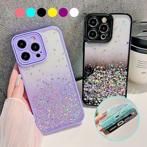 Image of VONZEE Back Cover Compatible for iPhone 15 Pro (6.1 inch), Non Moving Bling Glitter Cover for Girls & Women Soft TPU Shockproof Anti Scratch Drop Protection Covers (Purple)