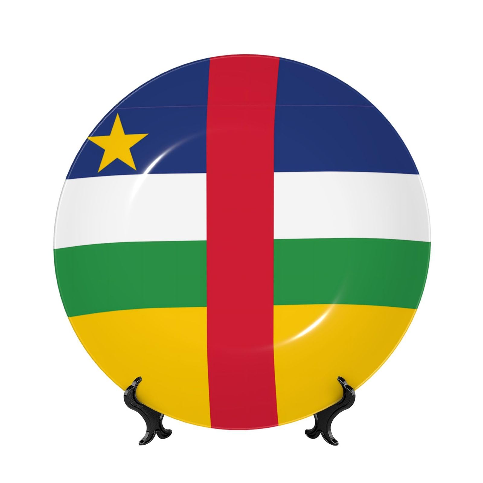 SXZVVBN Central African flag Bone China Decorative Plate Art with Stand Removable Adhesive Hanging for Home Office 7in