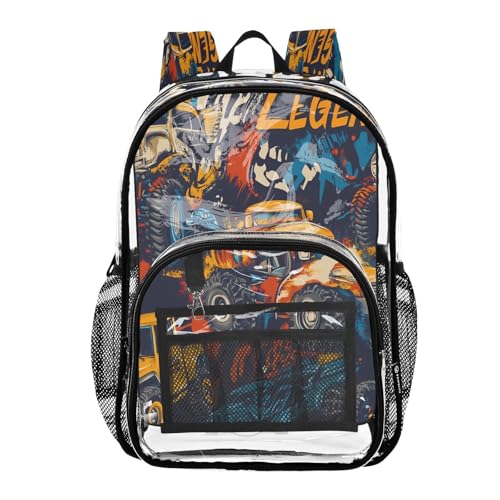 Graffiti Style Truck Clear Backpack - Stadium Approved Large 15.7-inch Waterproof Transparent Bag for Sports, Concerts, Work, Travel#429