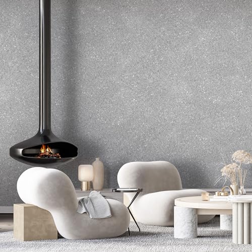 Belka B50 Papier peint gris brillant, pur coton et pierre de mica minérale, autocollant, isolation thermique et acoustique, moderne et élégant, à faire soi-même, écologique et naturel, env. 3 m²