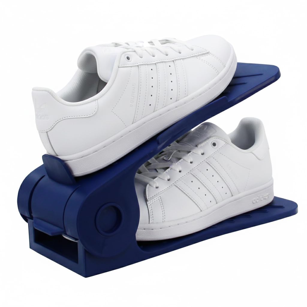 Aditya polymers Premium Plastic Height Adjustable Shoe Organizer – Stackable Space-Saving Shoe Slot Rack for Closet, Bedroom, Entryway – Double Deck Storage-Non-Slip, Ventilated – Set of 6 (Blue)-image-8