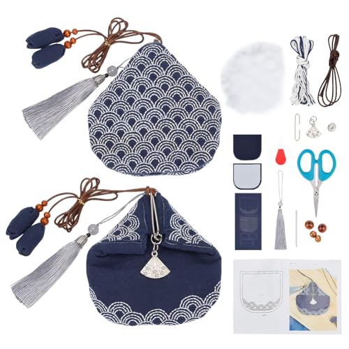 FREEBLOSS Sashiko Coin Purse DIY Kit with Instructions Waves Sashiko Kit for Beginners Japanese Sashiko Embroidery Bag for Girls Mums Gift