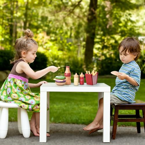 Toywoo Wooden Play Food for Kids Pretend Hamburger Set Fast Food ToyPlay Kitchen Accessories for Toddlers Toy Food Gift for Boys Girls Educational Toys
