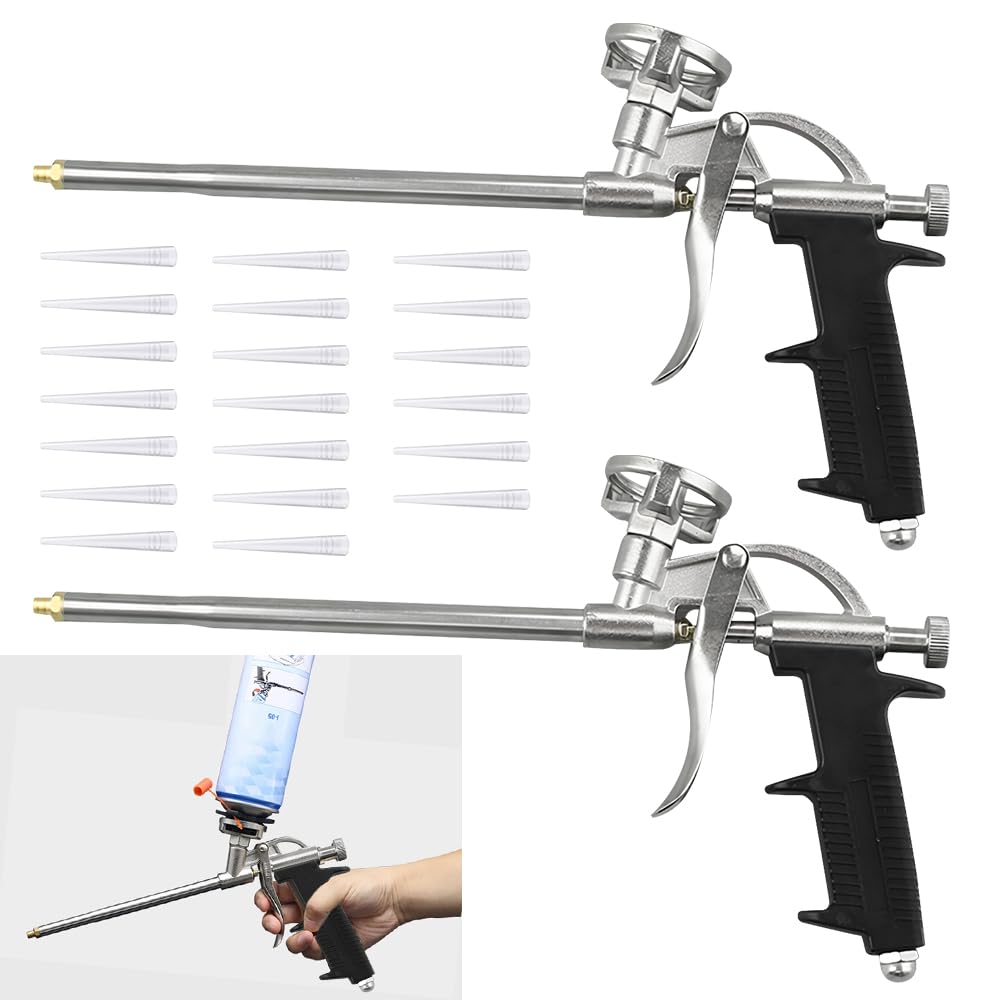 2 Pz Pistole per Schiuma Poliuretanica Pistola Schiuma con 20 Ugelli Pistola Schiuma Professionale in Metallo Pistola Schiuma con Impugnatura Ergonomica per Calafataggio Riempire Sigillatura