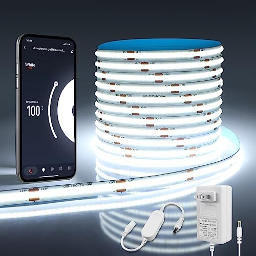 tlinkosta LED Strip Lights White, 16.4ft Dimmable Smart LED Light Strip Work with Alexa, 24V, 1600LEDs, 6500K COB LED Lights for Bedroom tlinkosta LED Strip Lights White, 16.4ft Dimmable Smart LED Light Strip Work with Alexa, 24V, 1600LEDs, 6500K COB LED Lights for Bedroom