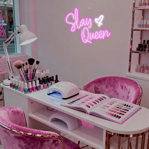 Image of Slay Queen Neon Sign Pink White LED Neon Light Up Signs for Wall Decor Usb Neon Light for Bedroom Preppy Girl Aesthetic Room Dorm Decor Y2k Party Gifts