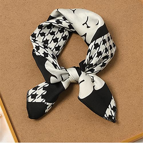 4 PCS 50s Satin Neck Scarf Dots Floral Striped Small Square Neckerchief Headbands Head Scarf for Women Girl3