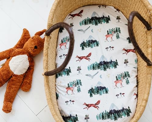 Image of Baby Bassinet Sheets for Boy, Girl (Woodland Forest Animals) 2-Pack - Fitted Bedside Bassinet Sheets - Buttery Soft Cotton Blend for Standard Mattress Pad - Compatible with Halo BassiNest