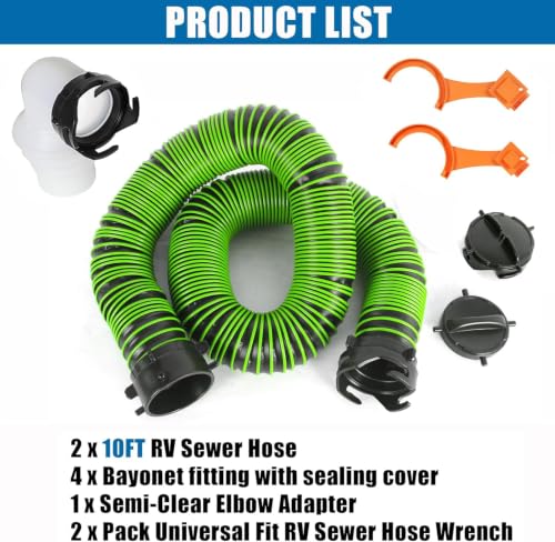 Image of 20FT RV Sewer Hose with Bayonet Fittings and 4-in-1 Adapter Elbow