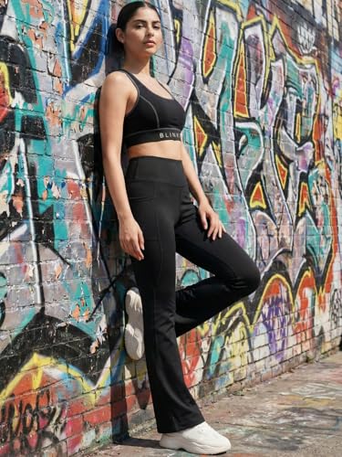 Image of BLINKIN Flared Gym Pants for Women's Workout - The Ultimate Yoga Pants | Workout Lowers | Gym Track Pants for Women with Side Pockets (2049)