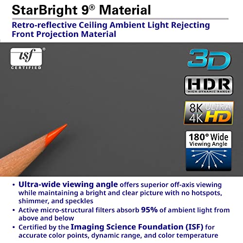 Image of Elite Screens 106-Inch ALR Projector Screen 16:9, 4K /8K UHD, 95% Ambient Light Rejection, ISF-Certified Material, Fixed Frame Wall Mounted, Sable Frame StarBright 9 Series, ER106H-SB9