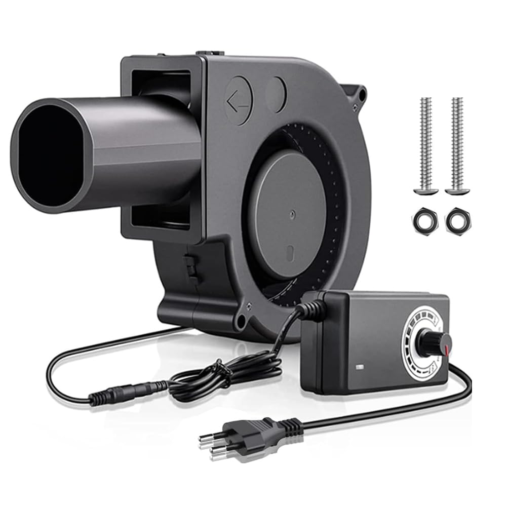Ventola radiale da 12 V, 220 V, ventola di raffreddamento regolabile, 97 mm, con controller e tubo per la ventilazione per la sostituzione della ventola, barbecue, gonfiabile, camino (97 x 33 mm)