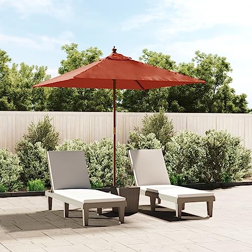 ShGaxin Sombrilla de jardín con mástil de madera terracota 198 x 198 x 231 cm, pie de sombrilla, sombrilla con pie incluido, sombrilla y balcón