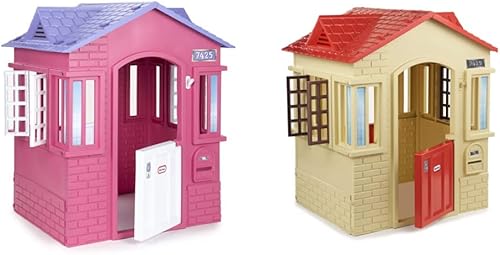 Little Tikes Cape Cottage - Casa de juegos de princesa y cabaña con puertas de trabajo, ventanas y persianas, color marrón