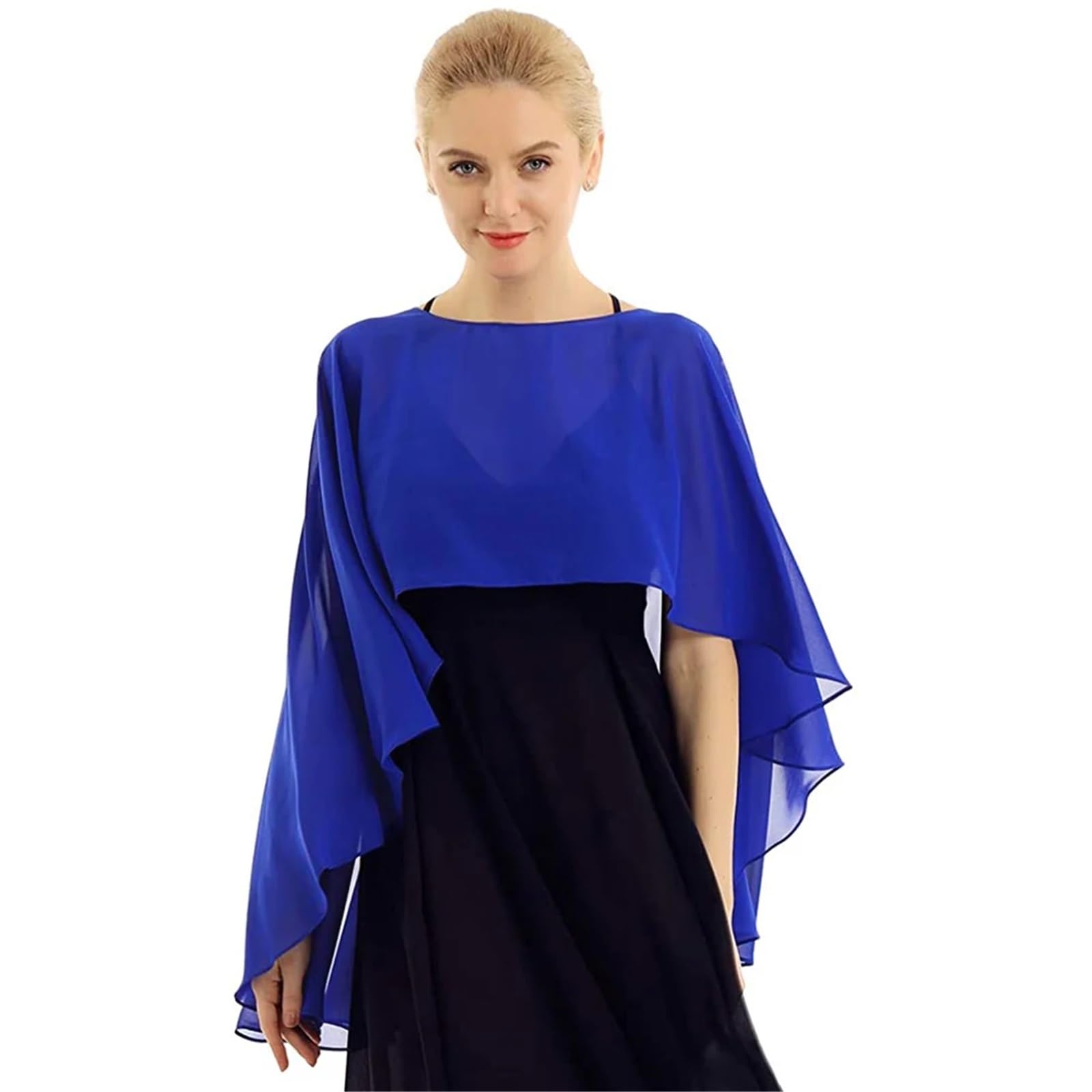 HEUchuan Wedding Dress Shawl Women Wedding Bridal Cape Soft Lightweight Chiffon Shawl(Blue)