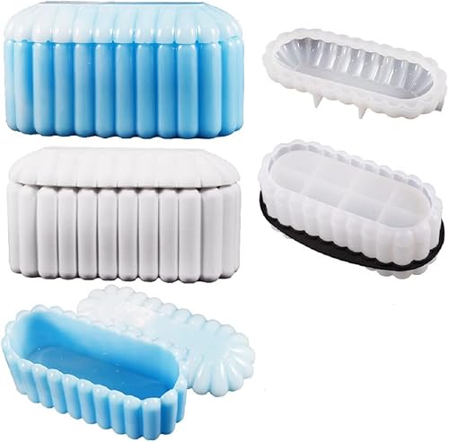 Yalulu Moldes de resina para caja de almacenamiento ovalada, moldes de silicona para joyero, caja de almacenamiento, molde de resina epoxi, moldes