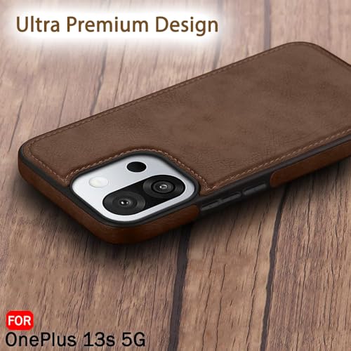 Image of TheGiftKart Genuine Leather Finish Back Cover Case for OnePlus 13s 5G | Shockproof Design | Raised Edges for Camera & Screen Protection | Stunning Minimalist Design Back Cover for OnePlus 13s (Brown)