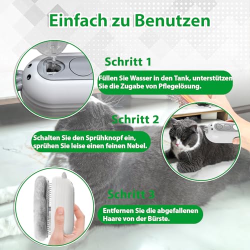 Katzenbürste mit Dampf & Auslöseknopf, Wiederaufladbar Dampfbürste von Katze Hunde, Spray Haustierhaar Bürste, Massage Steamer Kamm für Langhaar und Kurzhaar zum Entfernen Losem Fell und Schmutz