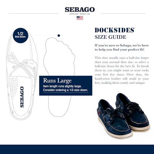Sebago Portland Roughout Boat Shoes - Handsewn Roughout Leather Moccasins with Leather Sock Lining and Non-Marking, Non-Slip Siped Rubber Outsoles, Blue Navy - 8 Regular3