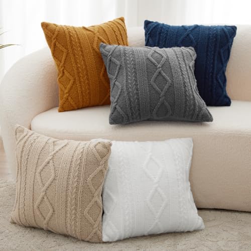 Throw Pillow Covers Set of 2-12x20 Inch Handknit Decorative Throw Pillow Covers,Wool Woven Cushion Covers,Chunky Yarns Couch Pillow Covers for Sofa Living Room Home Decor,Red