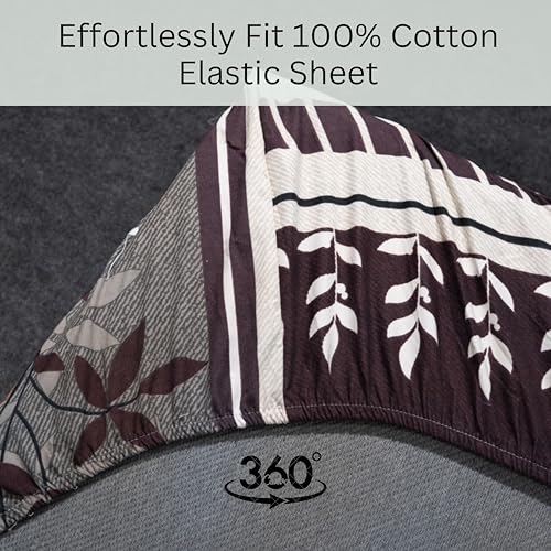 Image of Amazon Brand - Umi Cotton Elastic Fitted Bedsheet, King Size 78x72 Inches, Elastic Fit Bed Sheet, 10 Inch Deep Pocket, Soft Breathable Bedding, Durable Easy Care, with Pillow Cover-Mocha Leaves