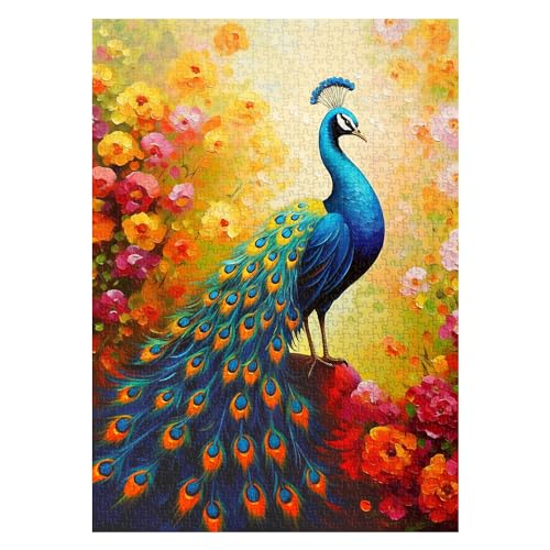 Image of Vintage Peacock Puzzles for Adults 1000 Pieces, Colorful Bird Art Garden Jigsaw Puzzles, Gradient Flower Animal Puzzles as Peacock Decor