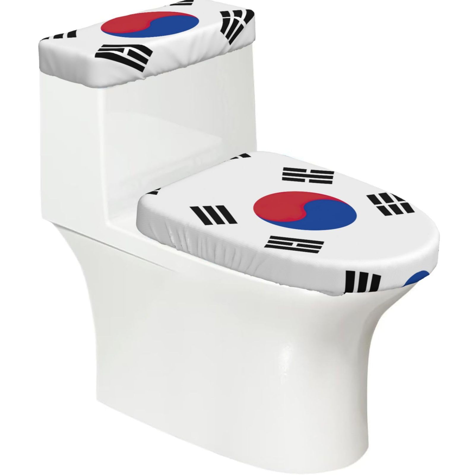 Flag Of Republic Of Korea Print Toilet Lid Cover And Tank Lid Cover For Bathroom With Elastic Bottom, Bathroom Decoration