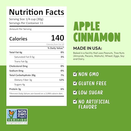 Image of Kelly's Four Plus Granola Cereal | Apple Cinnamon Healthy Granola for Yogurt | Hand Made Snacks for Breakfast - 12 oz (Pack of 4)