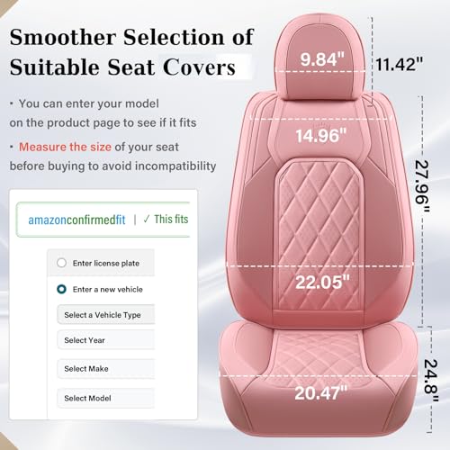Image of Coverado Front Seat Covers, Luxury Faux Leather Seat Covers for Cars, Pink Car Seat Covers, Car Seat Protector Waterproof, Automotive Interior Accessories Universal Fit for Most Sedans, SUVs, Trucks