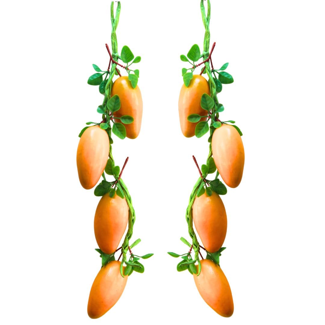 Set of 2 Artificial Real Looking Mango Strings (Total 16 Mangoes in 2 Strings) | Natural Real-Looking Artificial Fruits and Vegetables | Kitchen Decoration, Restaurant Decor