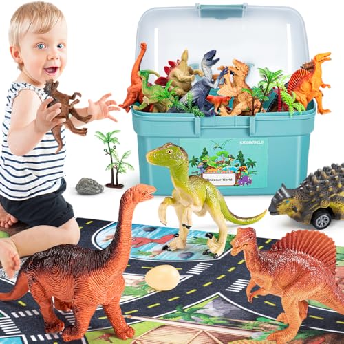 Kiddiworld Dinosaur Toys for 3 4 5 Year Old Boys Gifts, 25 Pieces Dinosaurs Toys for Kids 3-5-7, Dino Figures Activity Play Mat Christmas Birthday Gifts for Girls Toddler Toy Age 2-4
