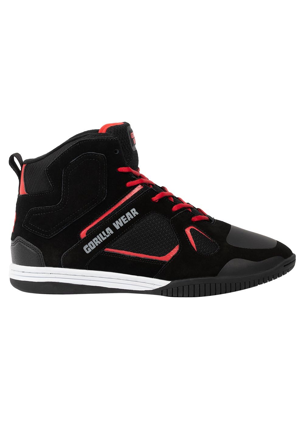 Gorilla Wear Bodybuilding Schuhe Troy High Tops - Schwarz/Rot - Sport Freizeit Alltag Training Workout Schnürsenkel mit Logo Bequem Extra Starker Halt für Herren