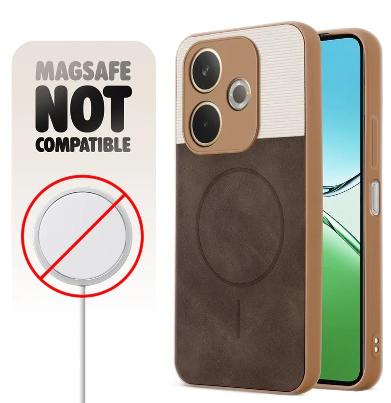 Image of Bintage CASE Dual-Leather Mac Safe Design Phone Case| Soft Touch Finish | Full Camera Protectection Back Cover Compatible for Oppo CPH2695 /Oppo A5Pro 5G - White & Choco Brown
