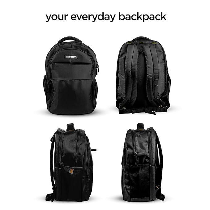 Image of Nu Republic Triphop Backpack for Men Women Office Casual 18-inch Laptop Bag Water-Resistant Multi-Pockets Sleek Smart College Backpack with Dual USB Port (Black)