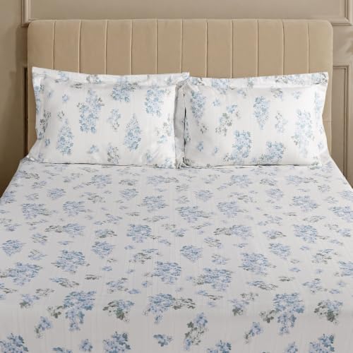 Image of Home Elegance from House of Mytrident | Linen Feel Bed Sheet for Double Bed King Size with Two Pillow Covers | Ultrasoft | Floral 274cm x 250cm | myTrident - Nest Sky Blue