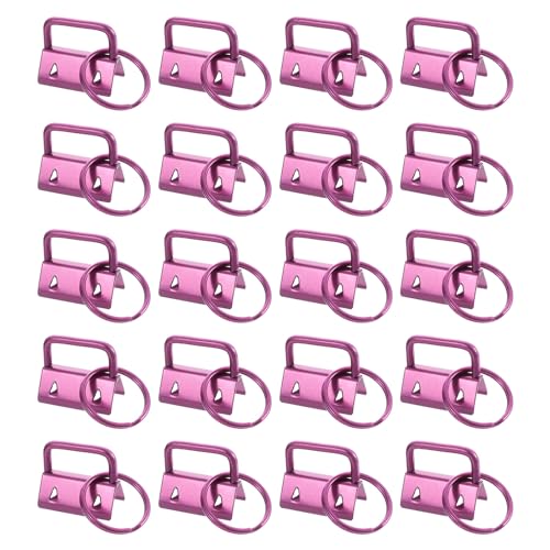 uxcell 20Pcs 25mm/ 1-inch Key Fob Hardware with Keychain Ring for Bag Webbing Wristlets Lanyards, Pink