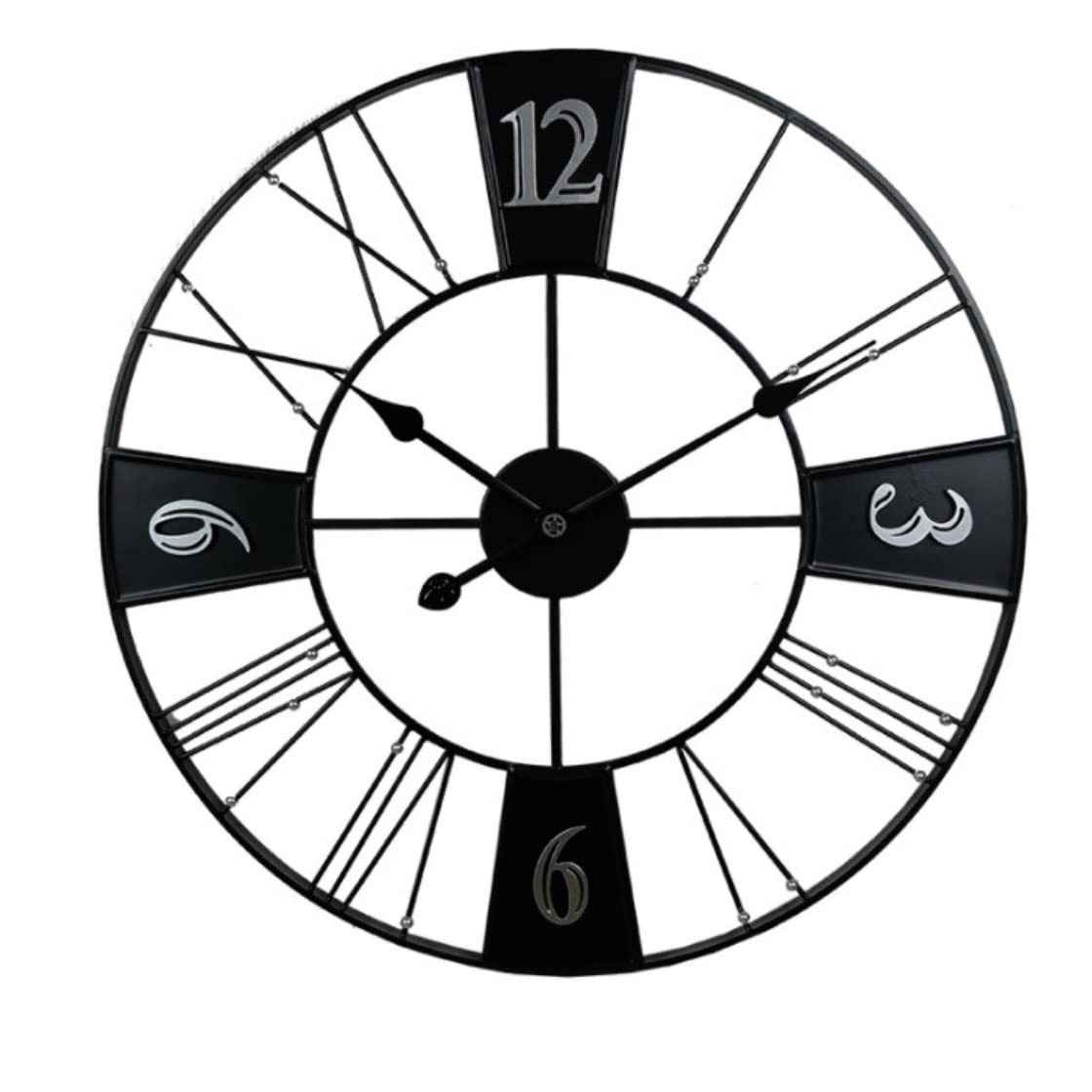 AZHKJKZH Wall Mounted Clock Metal Skeleton Wall Clock With Roman Numerals Silent Non-ticking Decorative For Lounges Pubs Cafes For Living Room(C)
