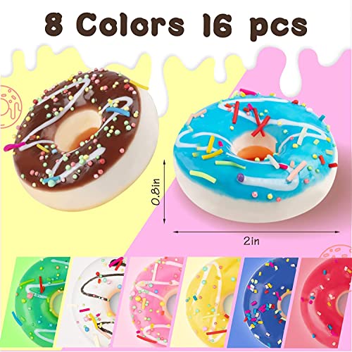 SYOZPXY Regenbogen Donut Stress Ball Künstliche Donuts Stress Relief Ball Schaum Mini Donut für Donut Party Bevorzugungen Geburtstag Party Shop Dekoration (8 Farben 16pcs)