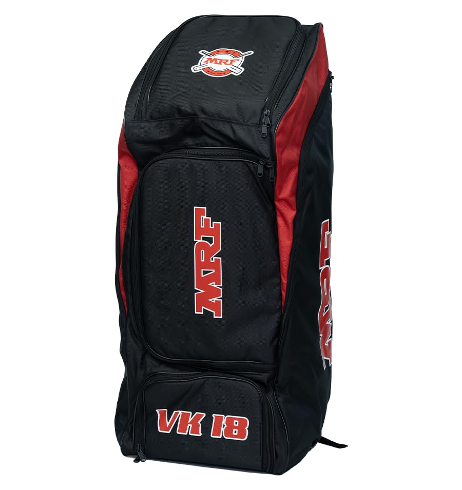 AASHRAY MRF VK-18 Duffle Wheel Cricket Kit Bag, Heavy Duty Fabric, Concealed Bat Pocket, Wheels, Padded Straps (Black)-image-46