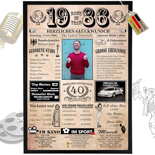 DUOMIO 1986-6 Felder PERSONALISIERBAR! 40 Geburtstag Frauen & zum 40 Geburtstag Männer - Ausdruck auf 400g/m² Premium Papier - Geburtstagskarte 40 Frau & Geschenk zum 40. Geburtstag - Back in 1986