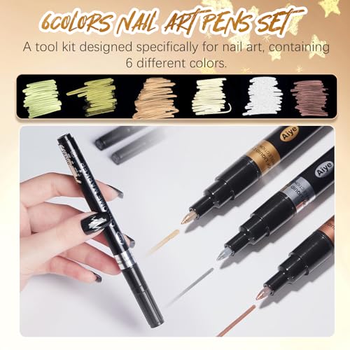 Image of Nail Art Pens, Nail Polish Pens Set Nail Chrome Eraser Pen Drawing Painting Point Liner Pens With Eraser Pen, Waterproof and Quick-drying Nail for DIY Nails Art Design