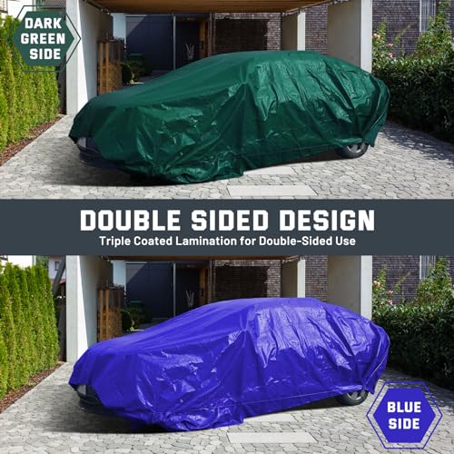 Image of Kesfitt 16 Mil Heavy Duty Waterproof Tarp with Metal Grommets, Dark Green & Blue Reversible Poly Tarp, 20x25 ft, for Outdoor Protection, Yard, Garden, Farm, Camping & Equipment Coverage